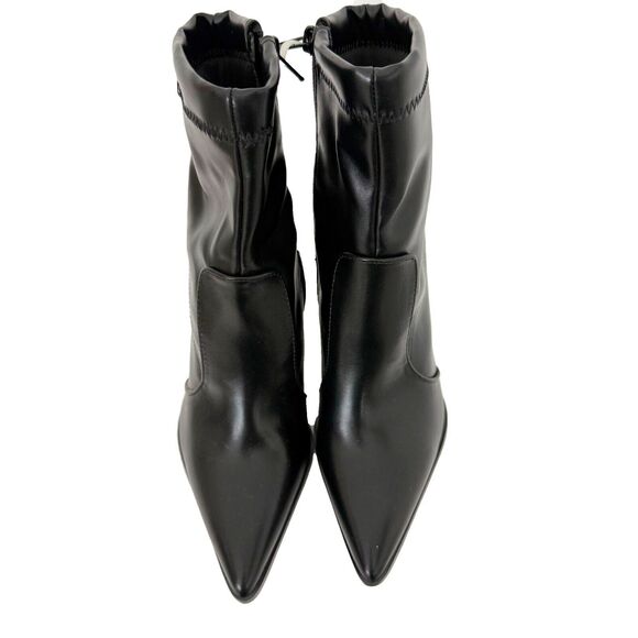 CHASE + CHLOE Block High Heel Faux Leather Pointed Boots 6 Black Zipper Ankle - Picture 3 of 7